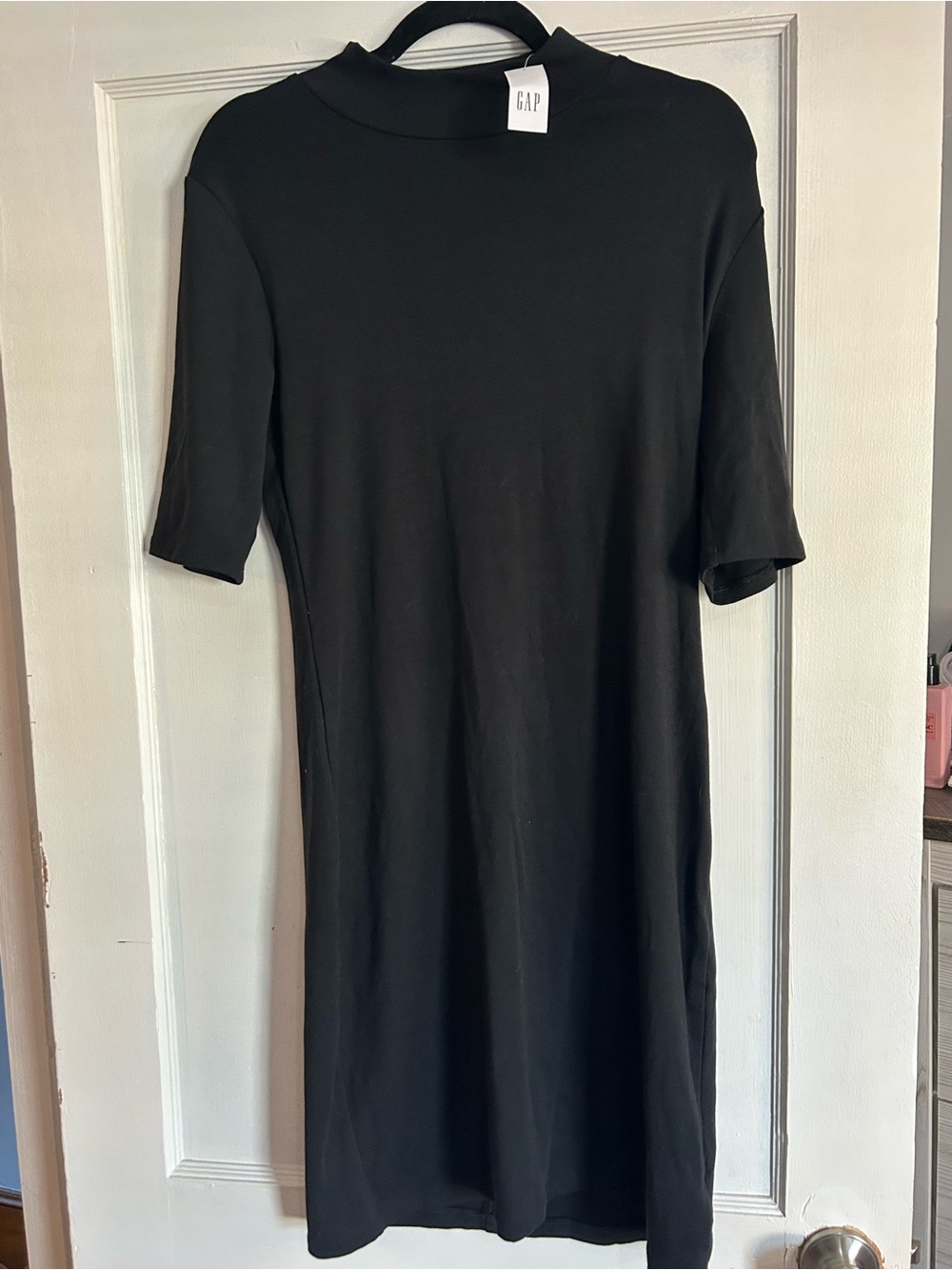 GAP Black Midi Short Sleeve Mock Neck Dress MRSP $59